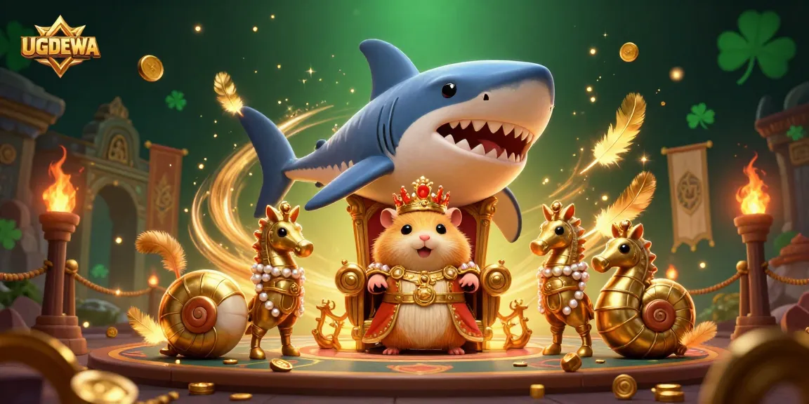 Engage with UGDEWA's vibrant gambling scene featuring a hamster king and royal guards in a dynamic casino setting.