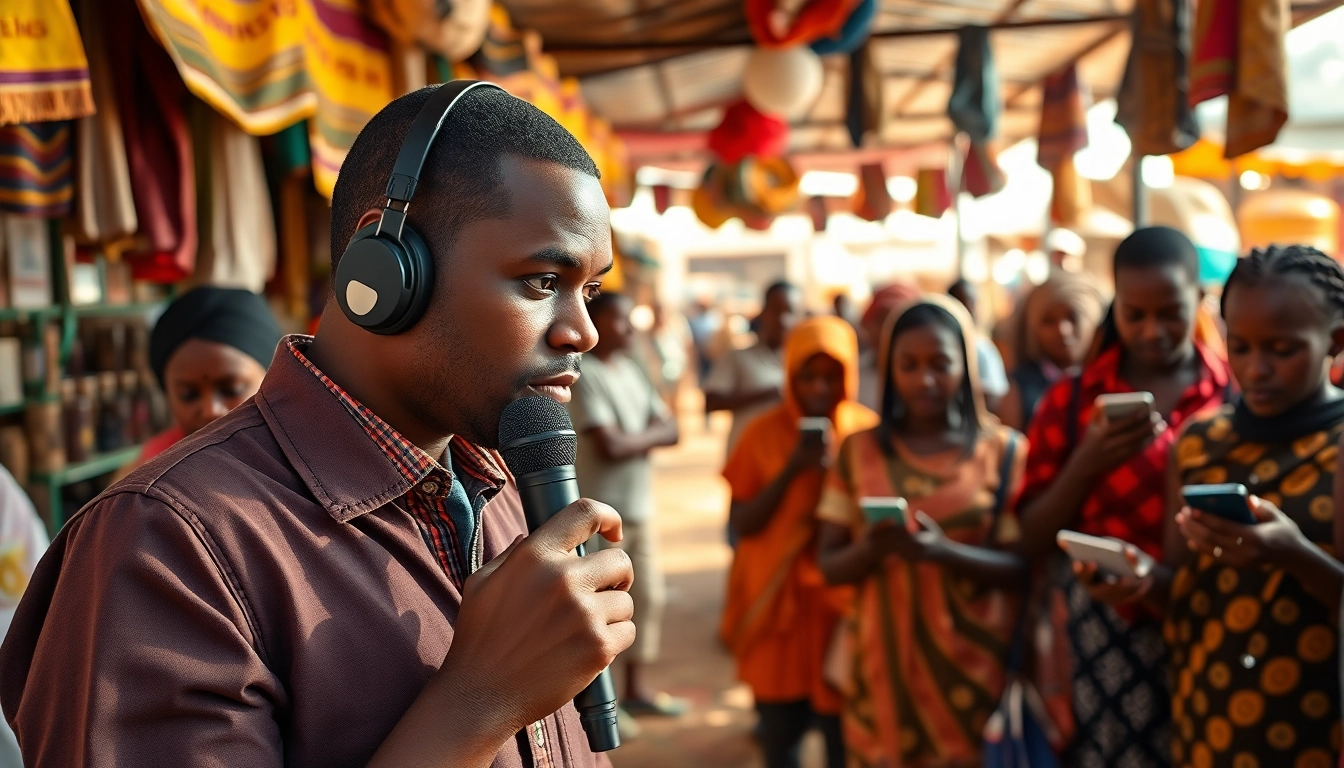 Engaging scene depicting Africa gambling news reporters capturing vibrant market interactions.