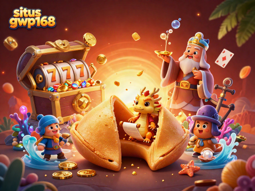 Slot gacor di situs gwp168 dengan naga bijak dan peti harta yang meledak penuh emas.