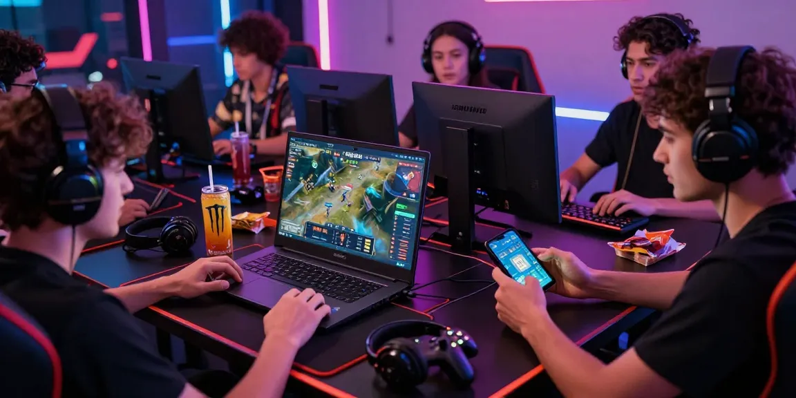 Players enjoying the exciting 663bet game in a vibrant gaming room filled with energy drinks and gaming gear.