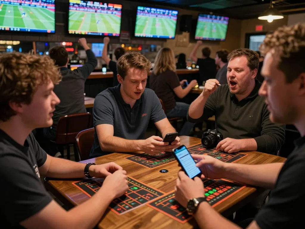 Exciting HM88 sports betting scene with patrons placing bets and live games displayed.