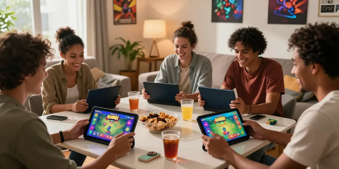 Friends enjoying Rumble Rummy app in a lively living room