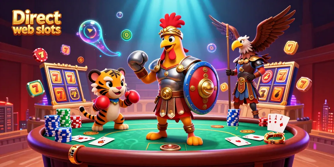 Play engaging Direct web slots with vivid characters in a dynamic 3D casino scene.