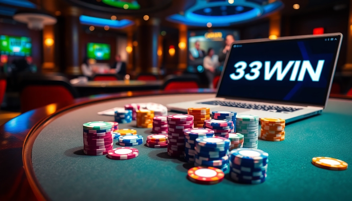 Experience the thrill of gaming at 33WIN with vibrant casino elements and high-stakes visual appeal.