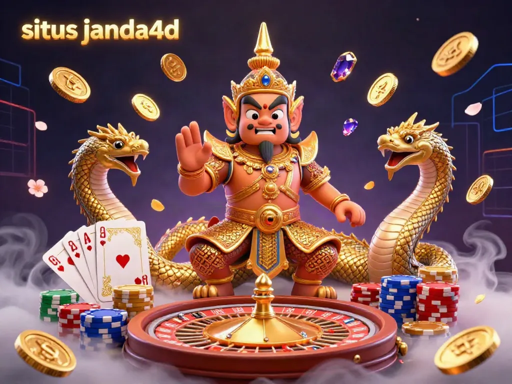 Memenangkan permainan di situs janda4d dengan karakter penjaga kuil dan elemen kasino interaktif.