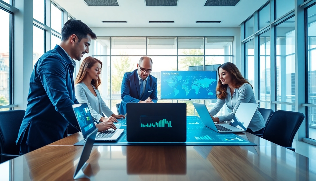 Showcase of professionals analyzing data-driven insights in a bright office, highlighting Supply chain AI software.