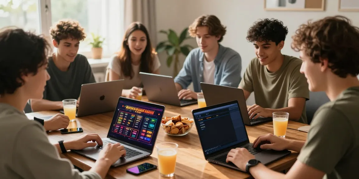 Friends engaging in online gambling discussions at a coffee table featuring xx88 gaming options and lively snacks.