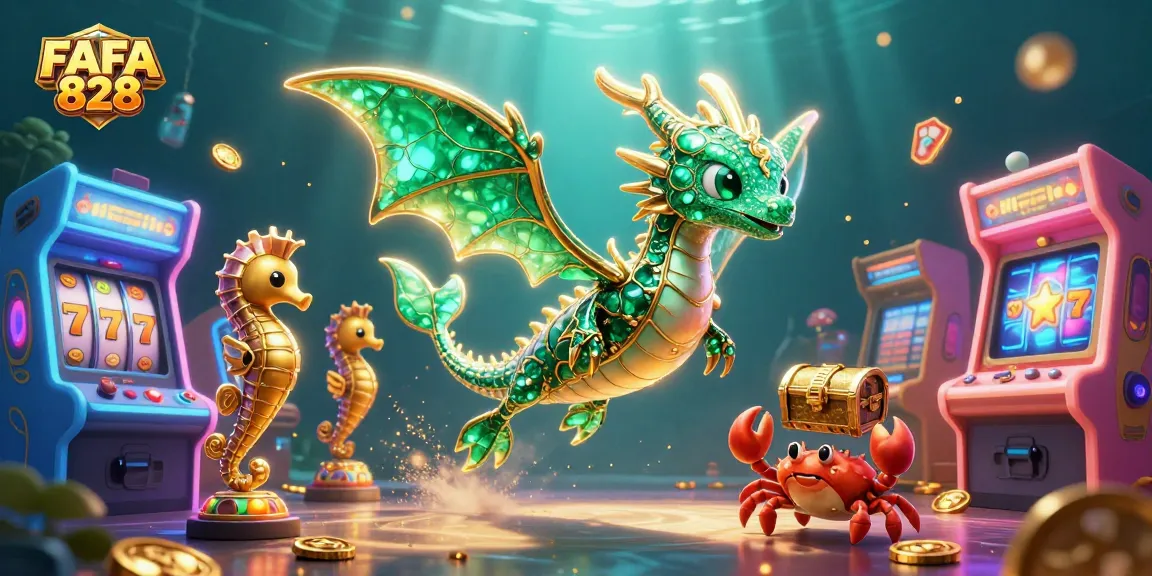 Engage with FAFA 828 through a vibrant underwater casino world highlighting gaming excitement.