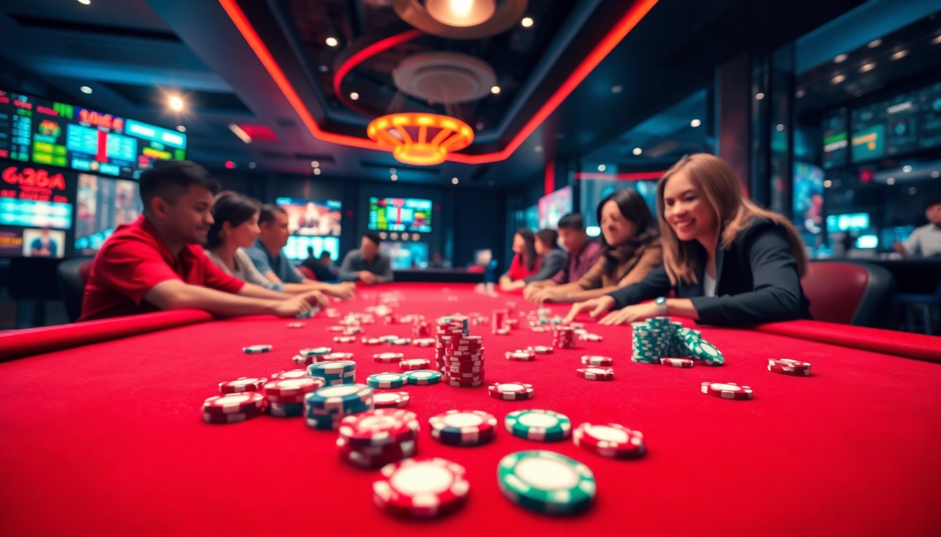 Engaging casino scene featuring players at a vibrant gaming table, embodying the thrill of tai iwin.
