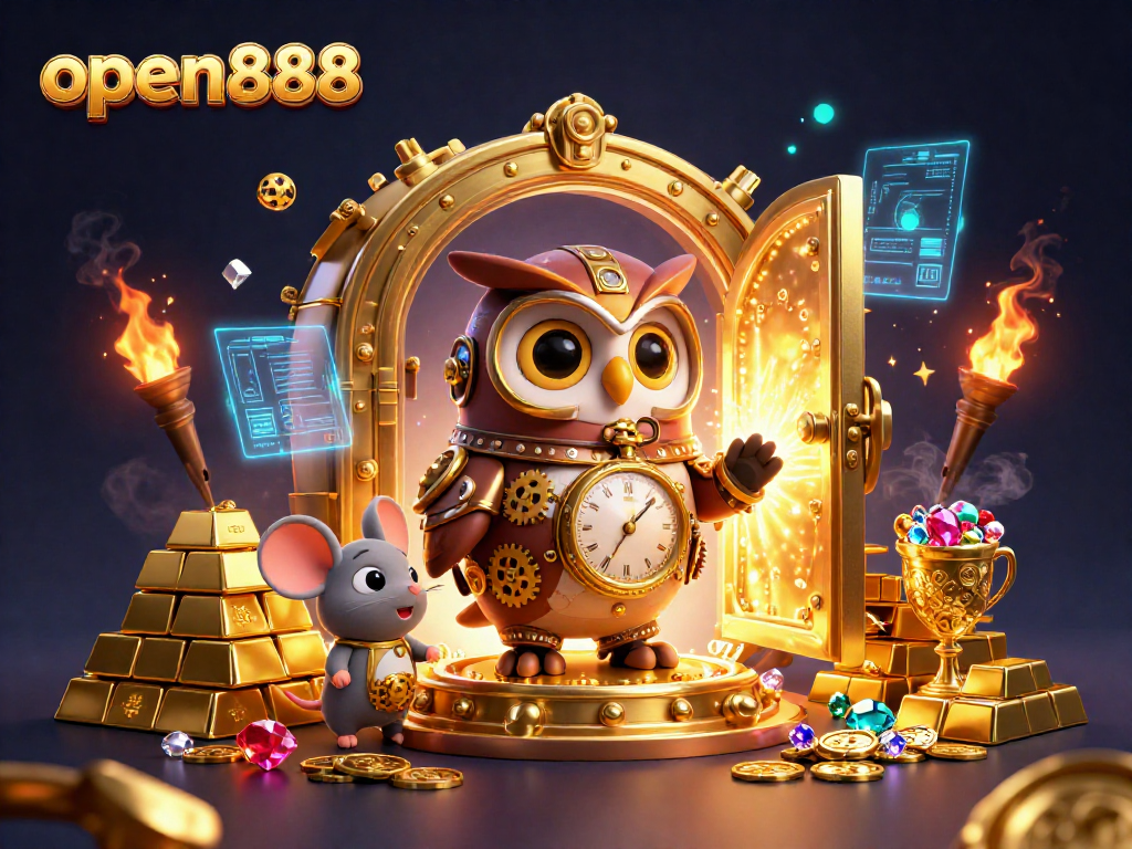 Experience the thrill of open888 with an enchanting steampunk casino scene featuring vibrant treasures and magic.
