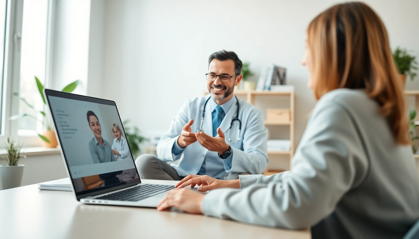 Engaging online doctor visit pay per visit with a friendly consultation on a video call.