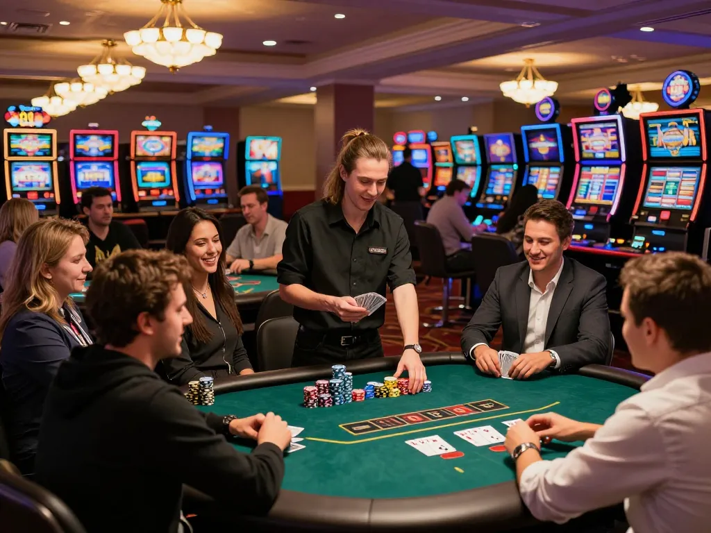 Players enjoying an exciting poker game at gattovolpelago casino, celebrating big wins with friends and warm atmosphere.