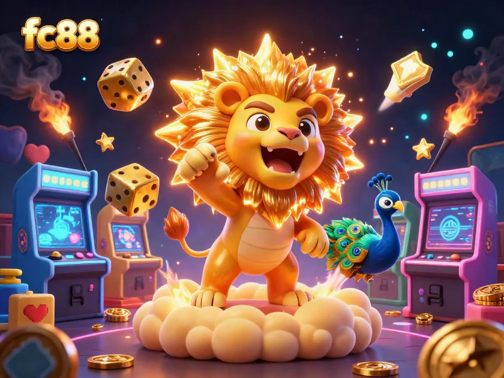 Engage in thrilling gameplay at fc88 with vibrant 3D casino elements and a dynamic action scene.