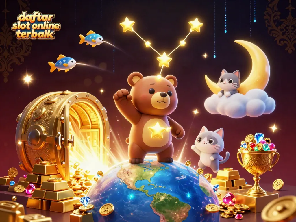 Menggairahkan pengalaman bermain di daftar slot online terbaik dengan ilustrasi kasino 3D yang penuh warna.
