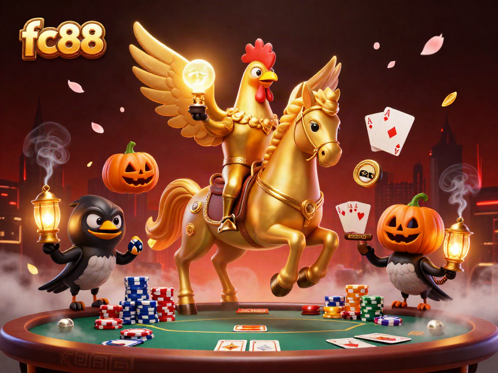 fc88 tận hưởng trải nghiệm cờ bạc trong một casino giữa đêm với các nhân vật độc đáo.