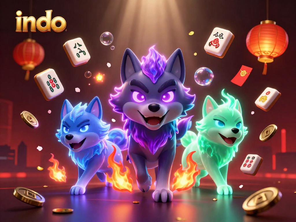 Play and win with indo in this vibrant 3D casino illustration filled with action elements.