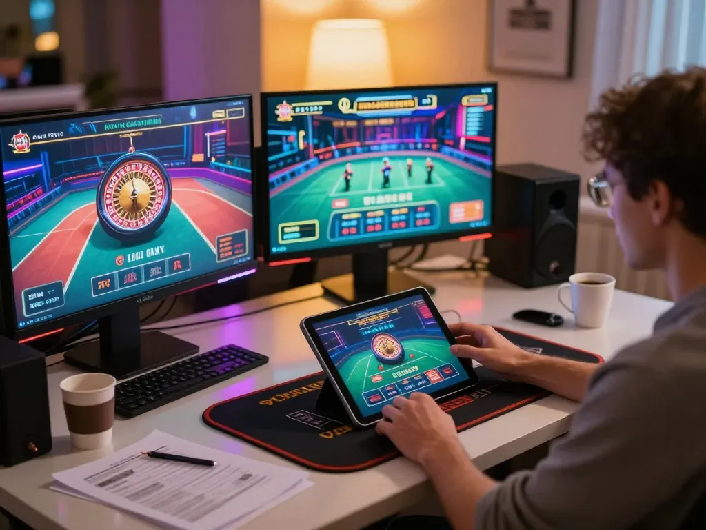 Engaging MM88 online gaming scene featuring live dealer blackjack on tablet with vibrant decor.