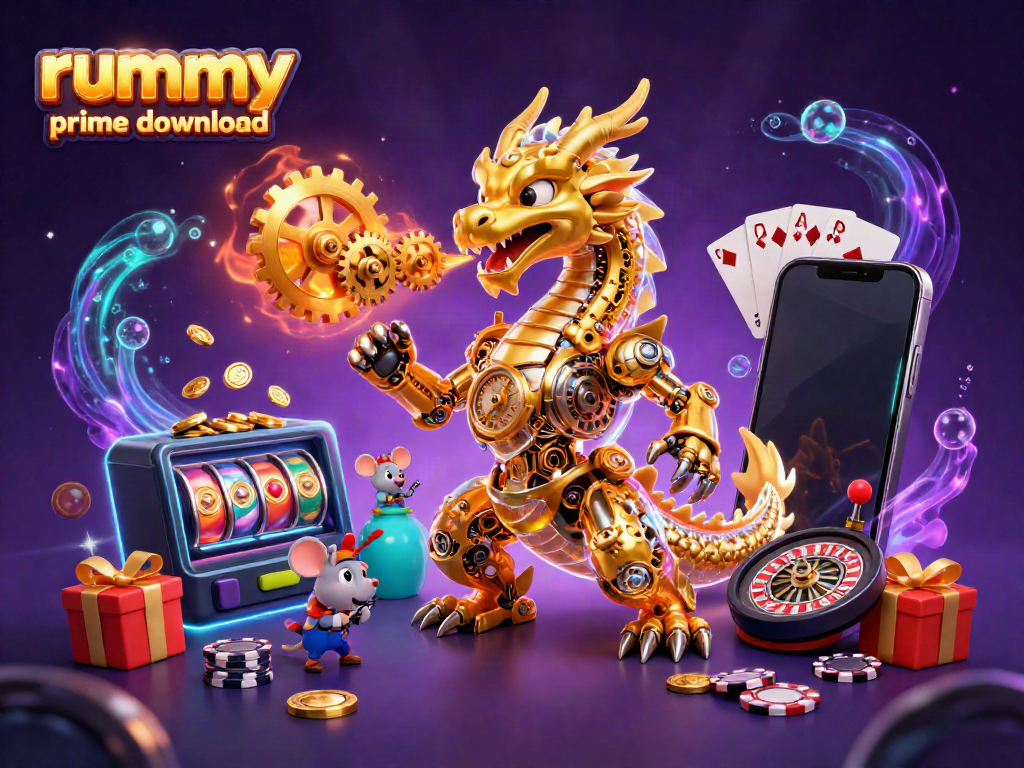 Experience rummy prime download in an engaging 3D gaming illustration surrounded by vibrant game elements.