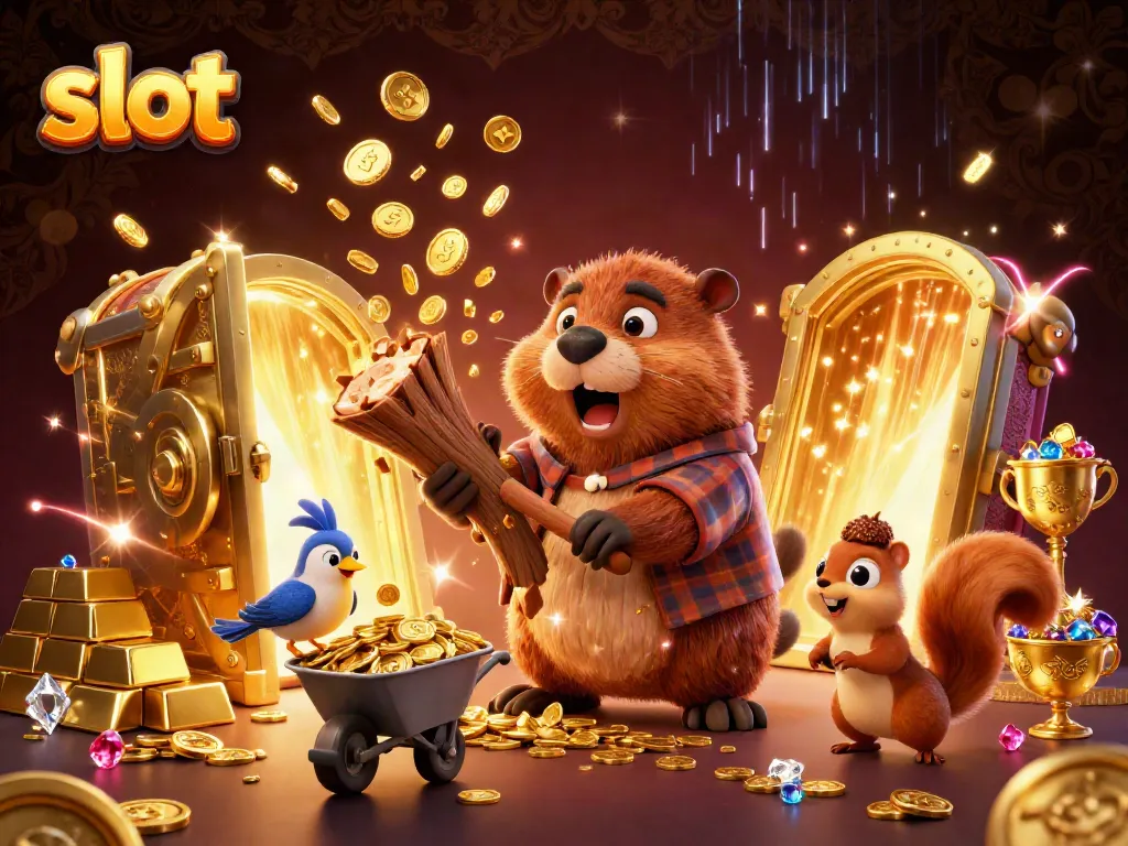 Slot menunjukkan karakter pemukul kayu yang mengumpulkan koin emas di latar belakang kasino glamor.