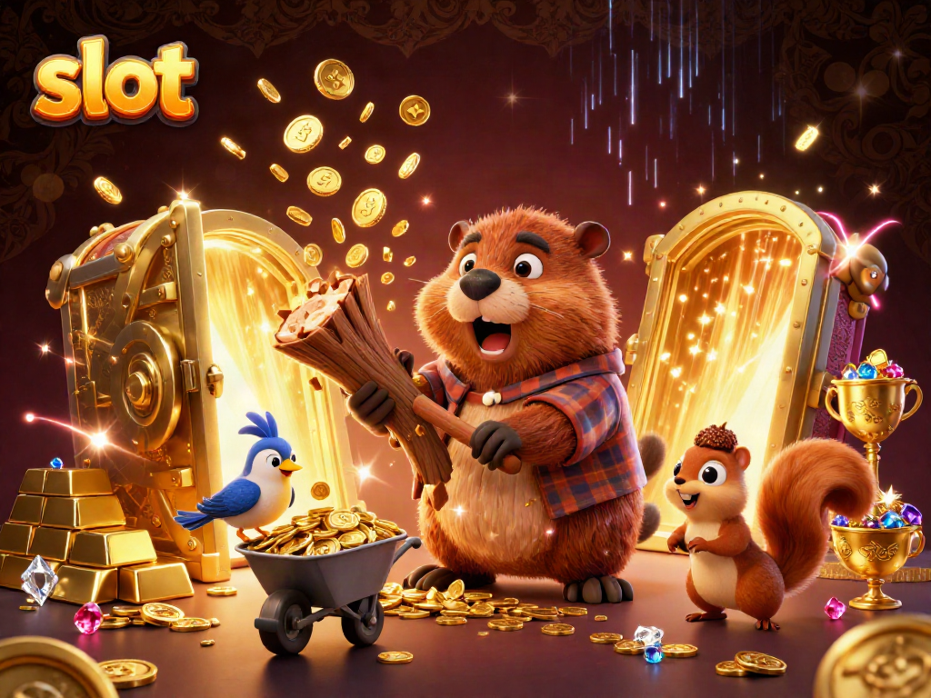 Slot menunjukkan karakter pemukul kayu yang mengumpulkan koin emas di latar belakang kasino glamor.