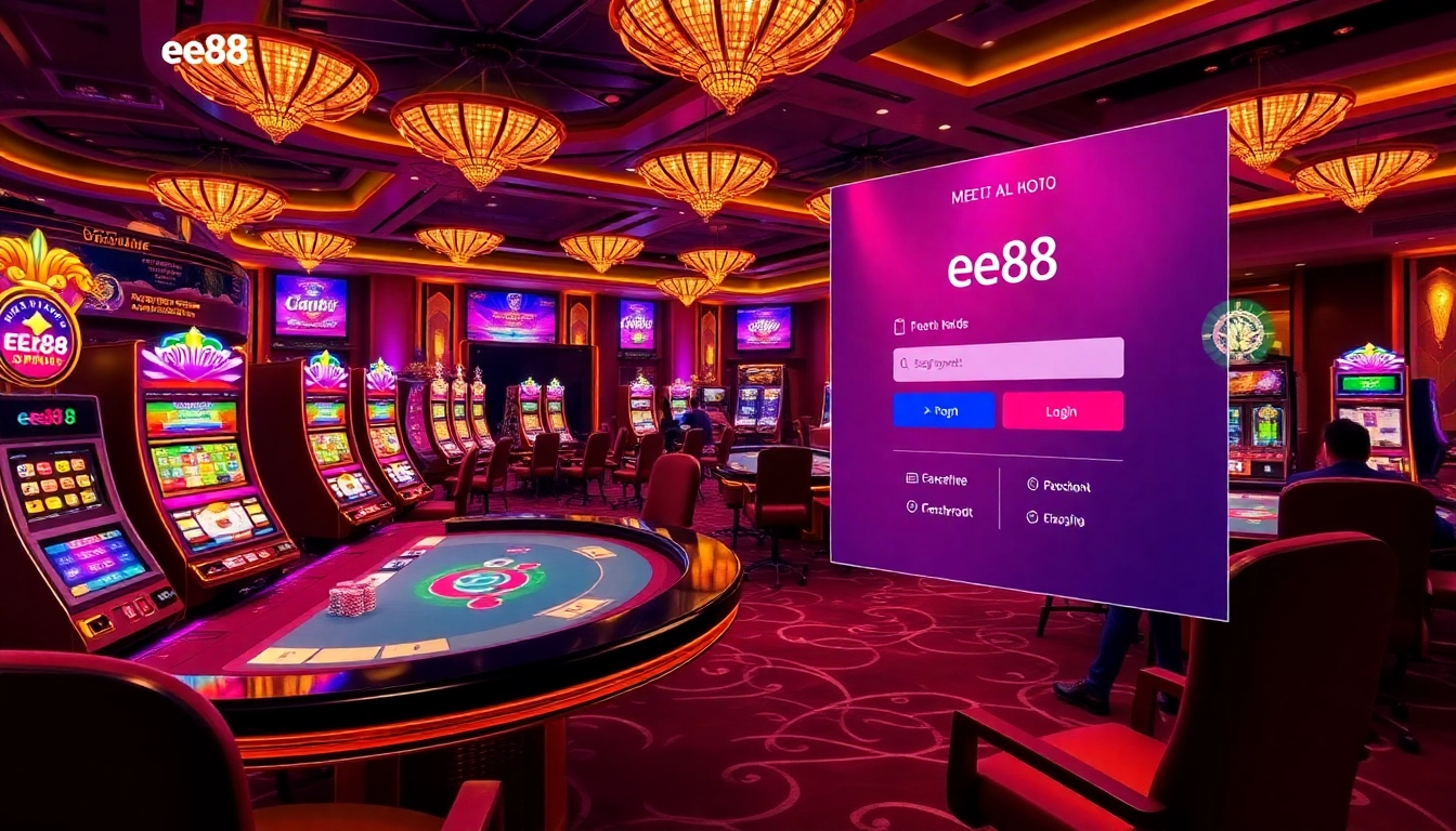 Experience the excitement of ee88 đăng nhập through a vibrant casino scene showcasing modern gaming.