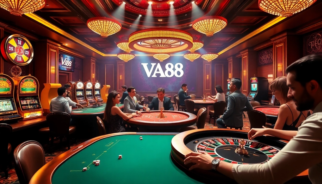 Players enjoying a thrilling game experience at VA88 casino with vibrant tables and engaging action.