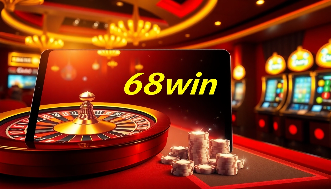 Experience the excitement of 68win đăng nhập with a luxurious online casino atmosphere featuring virtual roulette and poker chips.