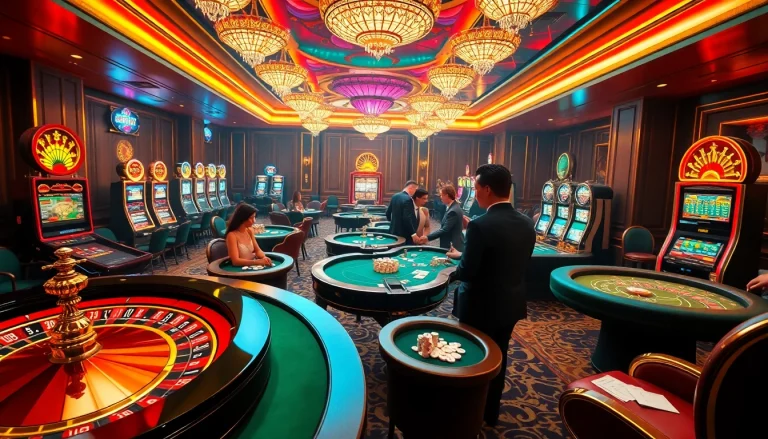 Engaging gamblers explore the hidden wiki within a vibrant casino scene featuring roulette and slot machines.