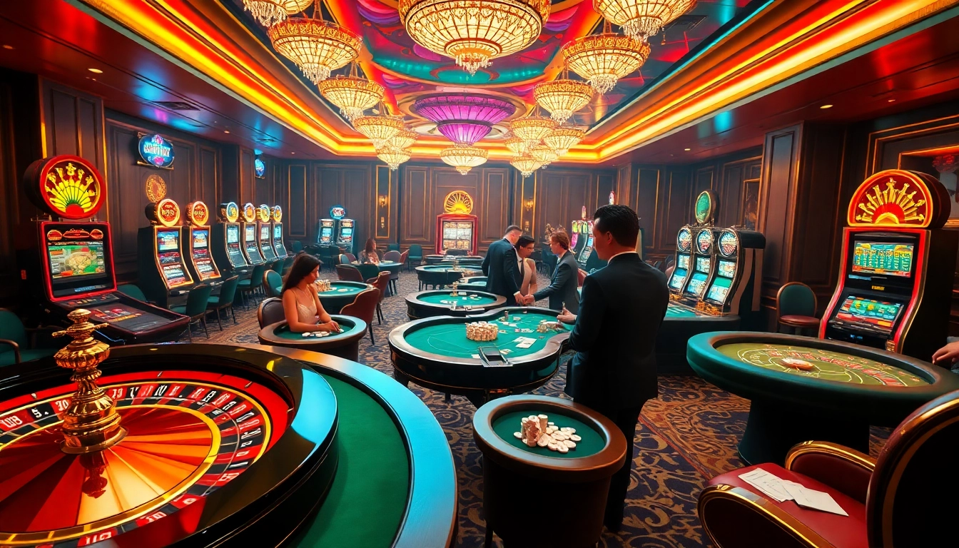 Engaging gamblers explore the hidden wiki within a vibrant casino scene featuring roulette and slot machines.