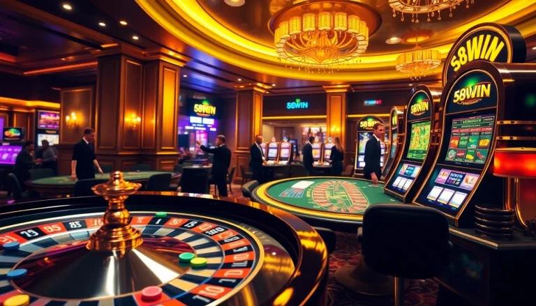 Experience thrilling gameplay at 58WIN Casino with players at roulette and blackjack tables.