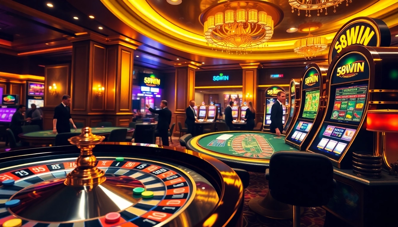 Experience thrilling gameplay at 58WIN Casino with players at roulette and blackjack tables.