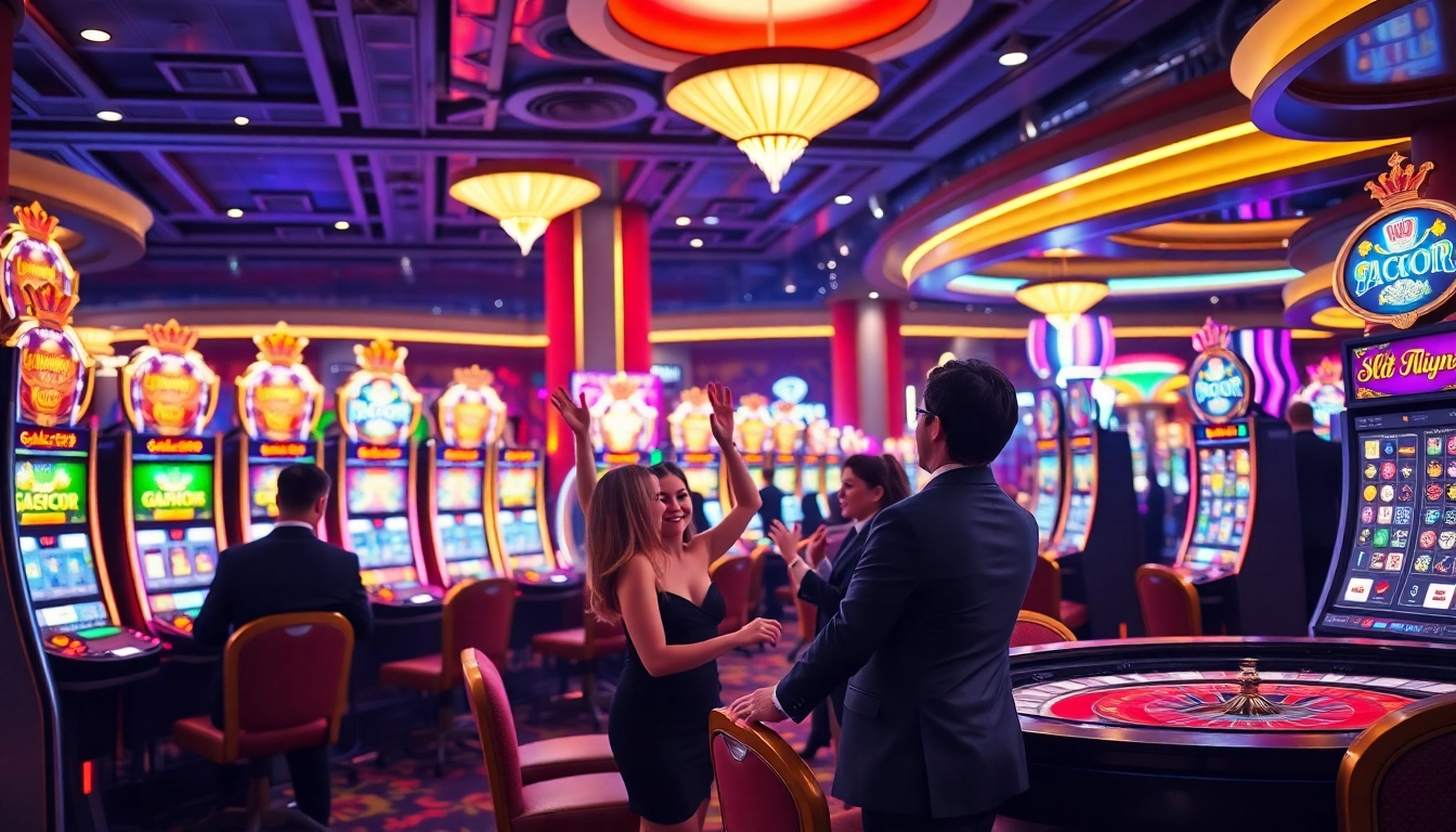 Experience the excitement of Slot Gacor machines in a luxury casino setting, highlighting wins and vibrant gameplay.