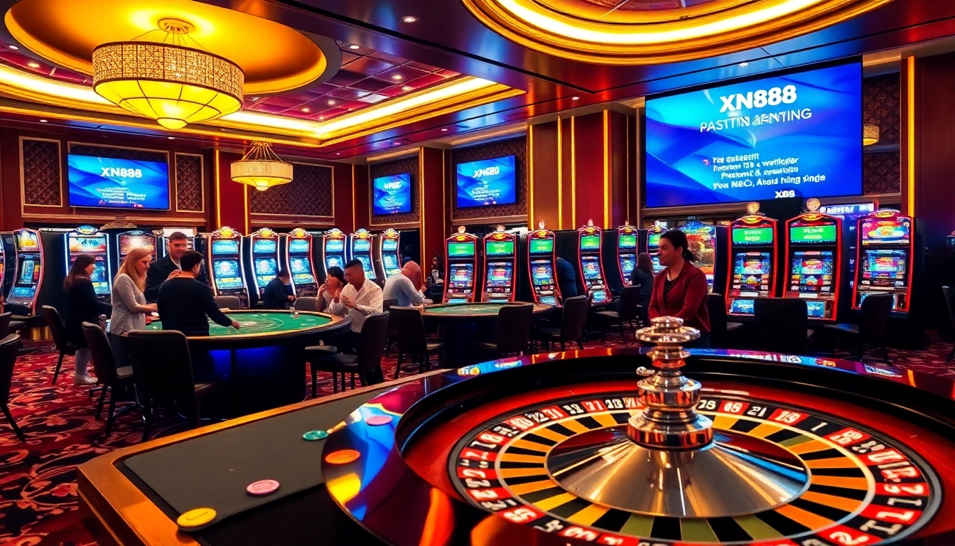 Engage in winning strategies with xn88 đăng nhập at a vibrant casino, featuring thrilling tables and colorful decor.
