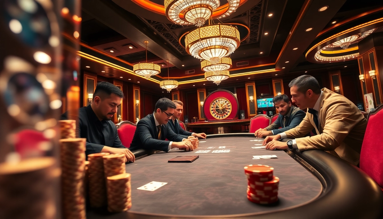 Engaged players at a luxurious good88 poker table, displaying high-stakes gameplay dynamics.