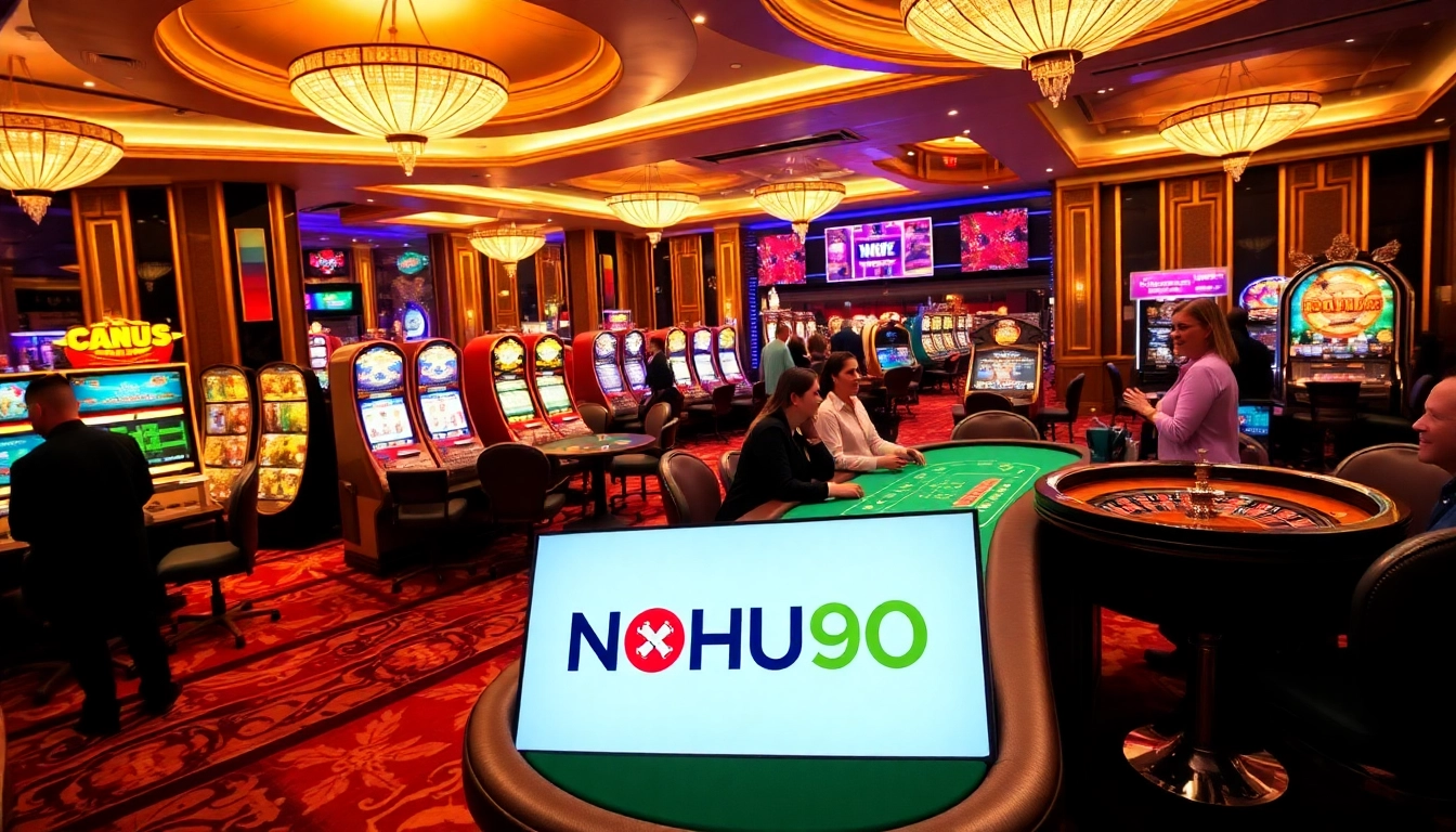 Experience the thrill of gaming with NOHU90 at vibrant casino tables and machines.