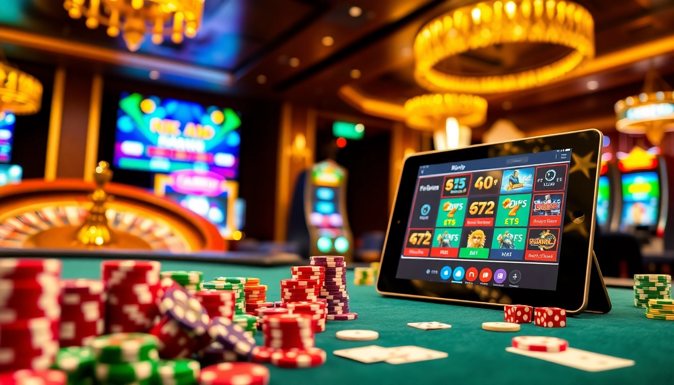 Rikvip gaming interface with vibrant casino elements enticing players to win big.