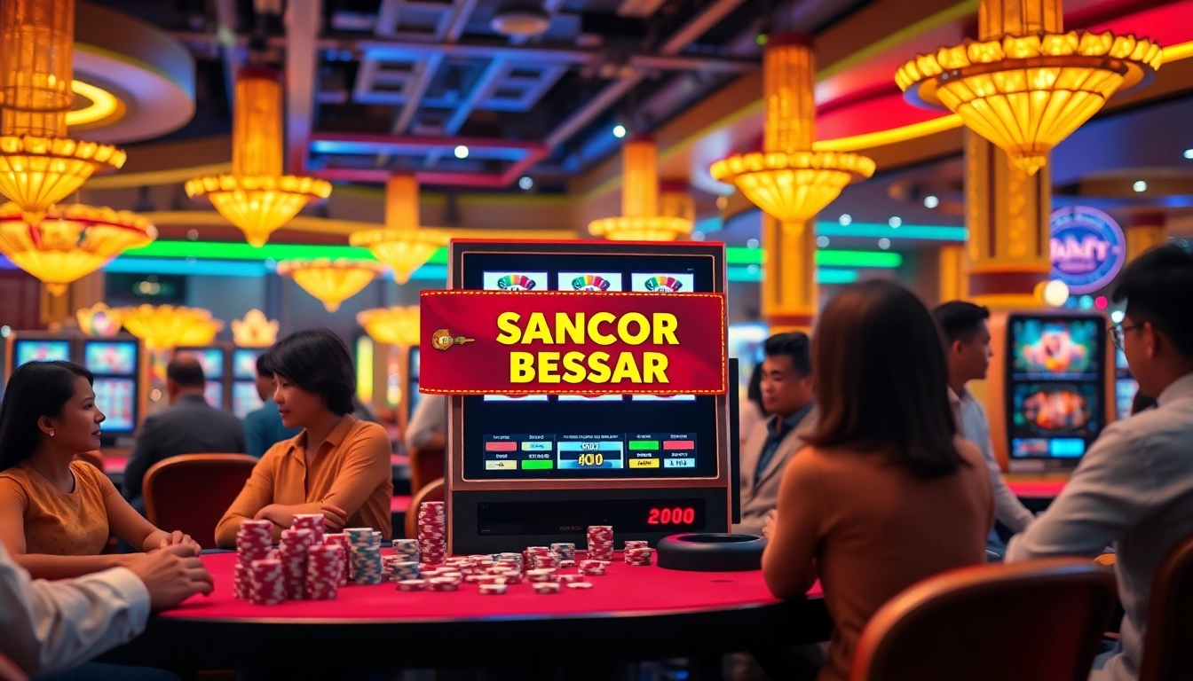Players engaging with slot machines showcasing a slot gacor bonus besar at a vibrant casino.