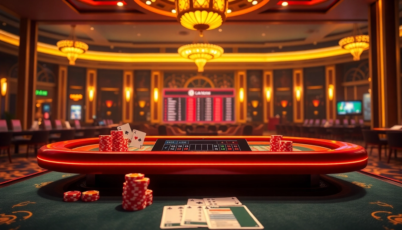 Lô đề trực tuyến betting scene with vibrant chips and betting slips on a digital table.