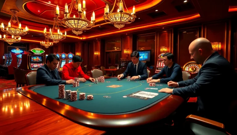 HB88 poker action with luxurious ambiance, colorful chips, and focused players.