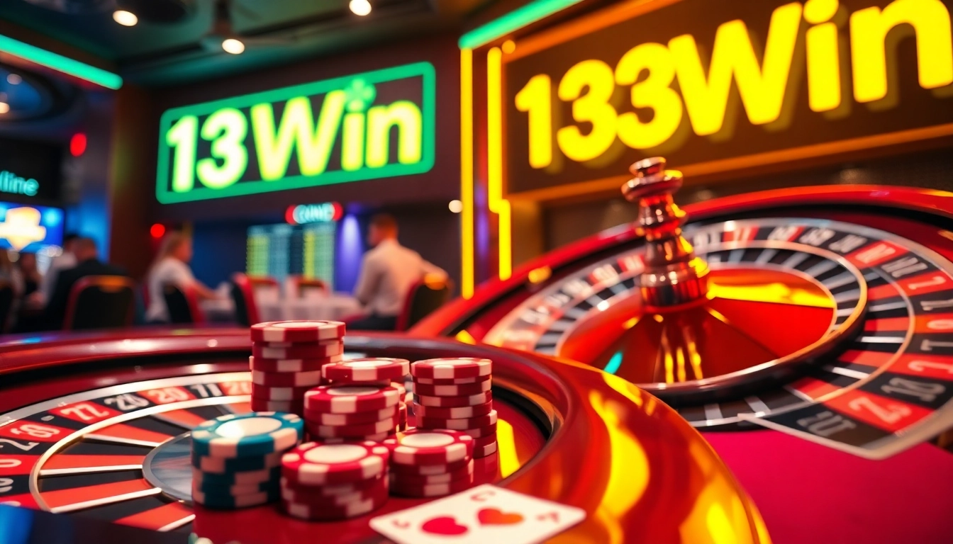 Experience thrilling gameplay at 13Win with vibrant casino tables, cards, and chips