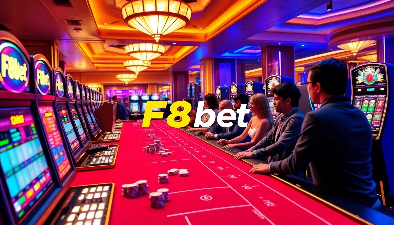 Experience the thrill of gambling with F8bet in a luxurious casino environment filled with games and excitement.