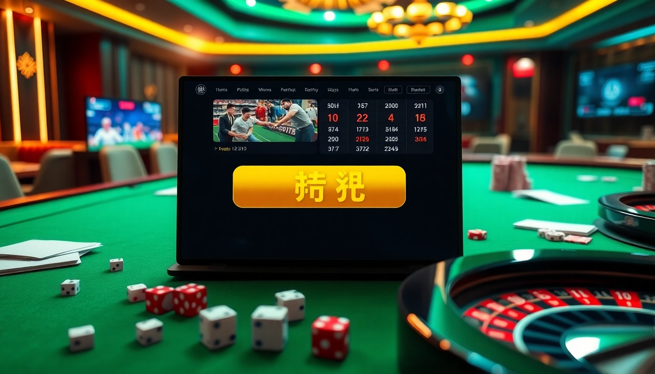 Engaging in แทงบอล betting action with a luxurious online interface and casino elements.